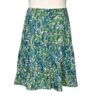 Chico's A Line Flared Midi Skirt Sz XL / 3 Cottage Cotton Colorful Blue Green